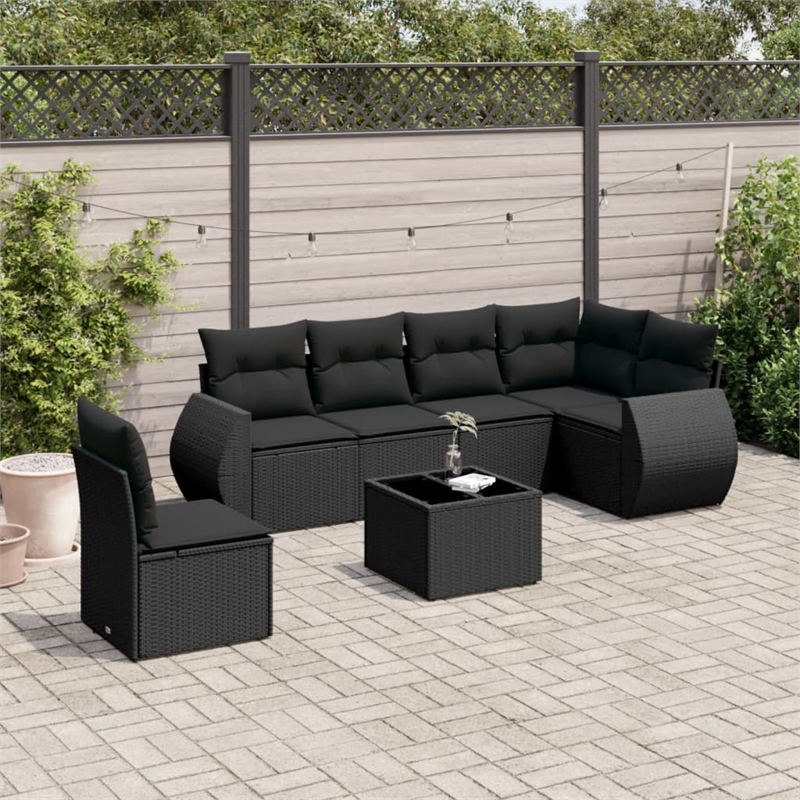 vidaXL 7 Piece Poly Rattan Sofa Set in Black