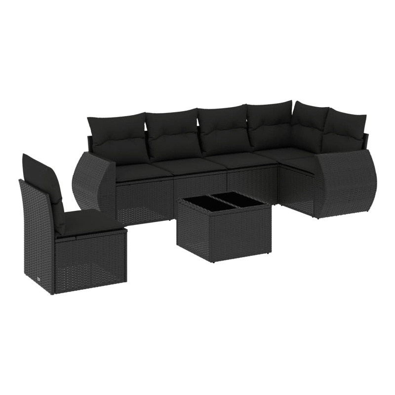 vidaXL 7 Piece Poly Rattan Sofa Set in Black