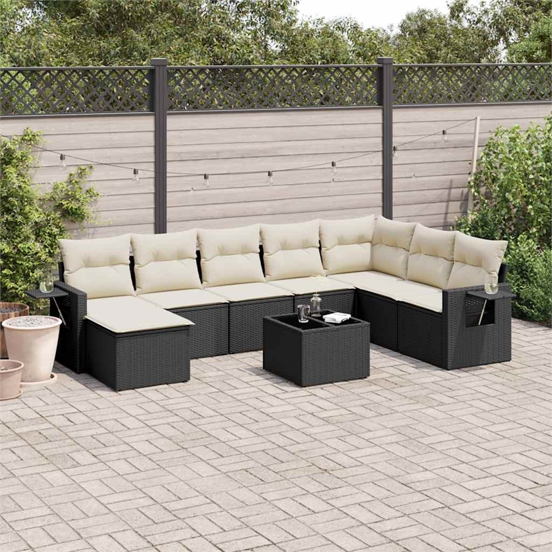 vidaXL 9 Piece Steel Sofa Set in Black/White/Cream