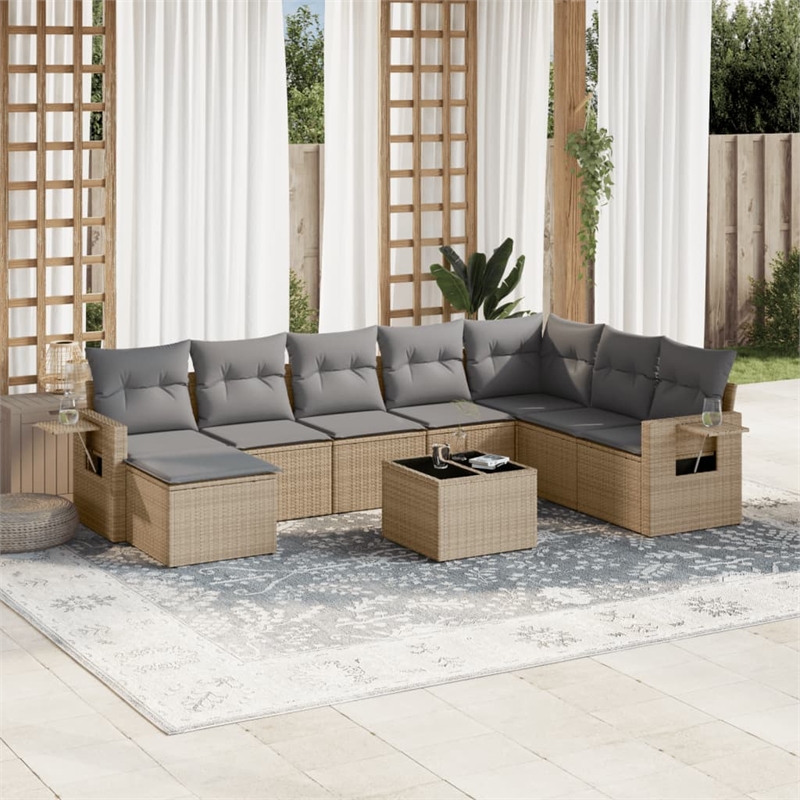 vidaXL 9 Piece Steel Sofa Set in Gray/Beige