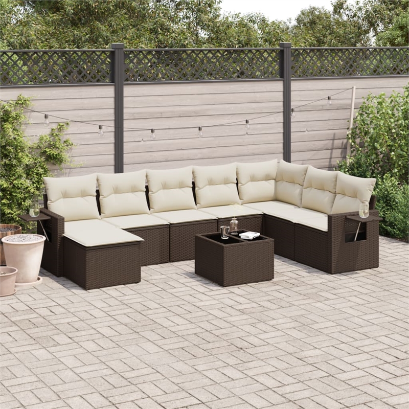 vidaXL 9 Piece Sofa Set in Brown/Cream