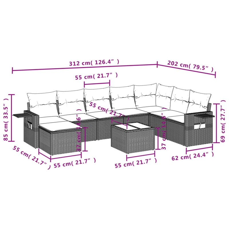 vidaXL 9 Piece Sofa Set in Brown/Cream