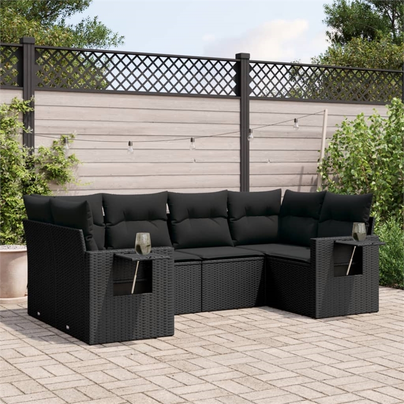vidaXL 6 Piece Steel Large Sofa Set in Black