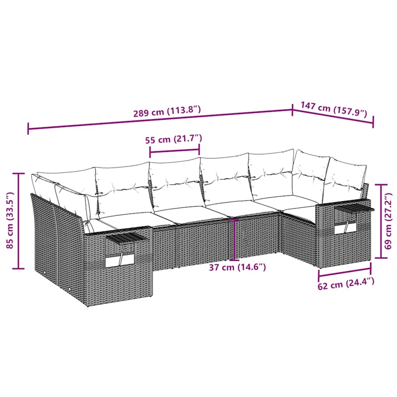 vidaXL 7 Piece Poly Rattan Small Sofa Set in White/Brown/Cream