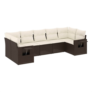vidaXL 7 Piece Poly Rattan Small Sofa Set in White/Brown/Cream