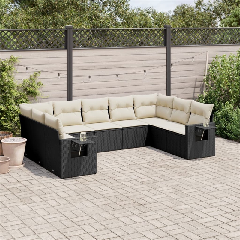 vidaXL 9 Piece Steel Small Sofa Set in Black/White/Cream