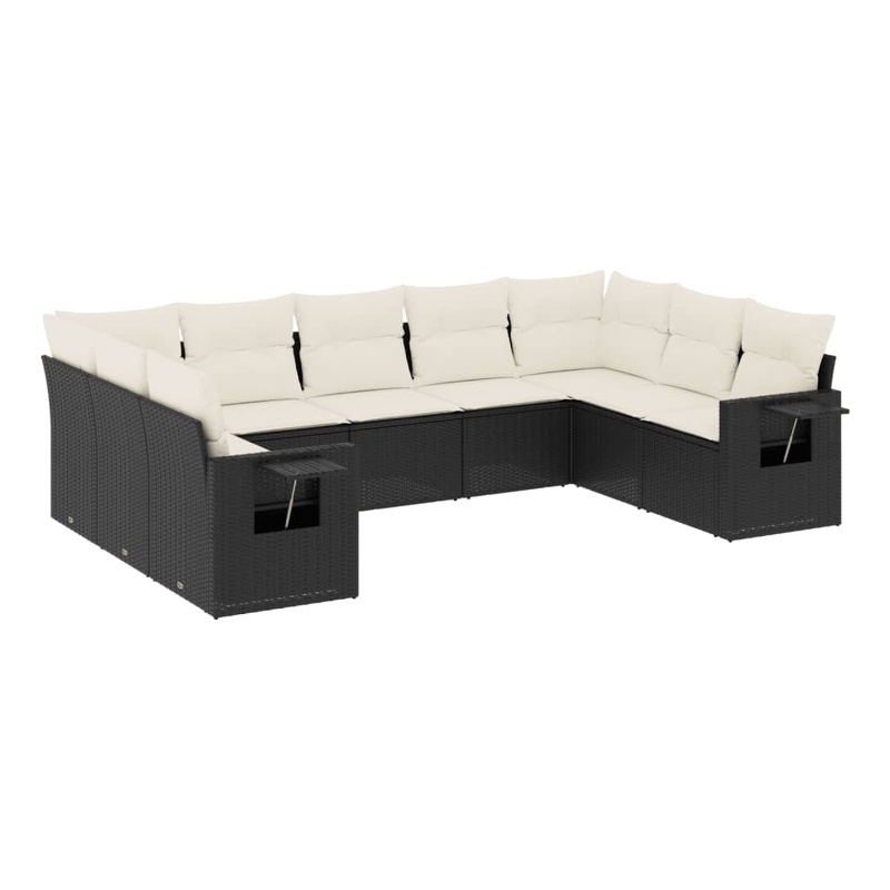 vidaXL 9 Piece Steel Small Sofa Set in Black/White/Cream