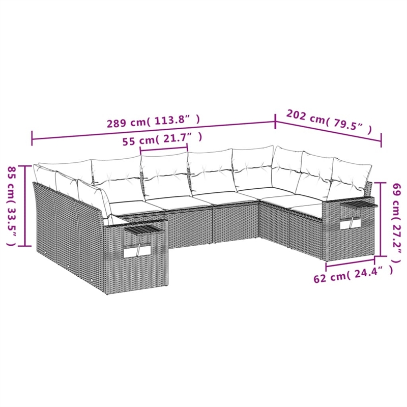 vidaXL 9 Piece Poly Rattan Sofa Set in Gray