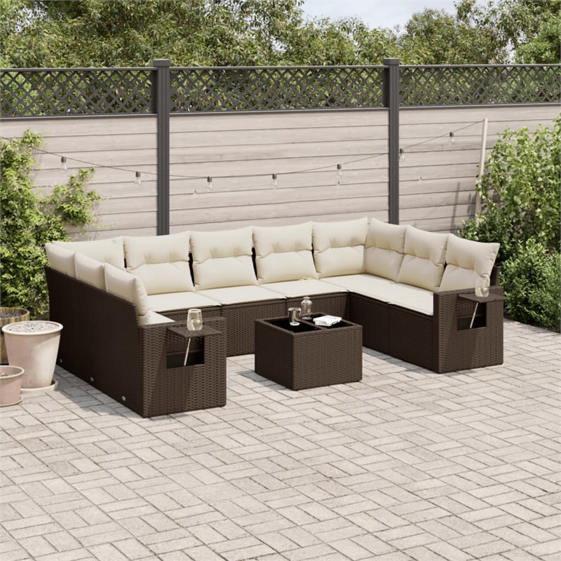 vidaXL 10 Piece Steel Small Sofa Set in Brown
