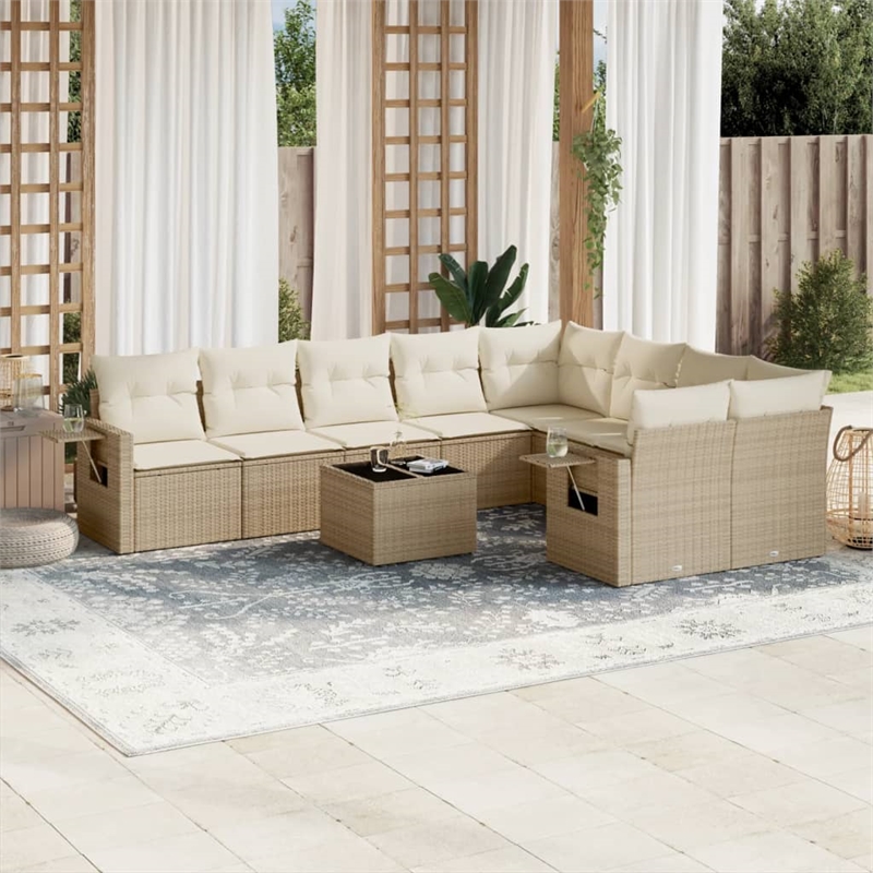vidaXL Poly Rattan Sofa Set in Beige