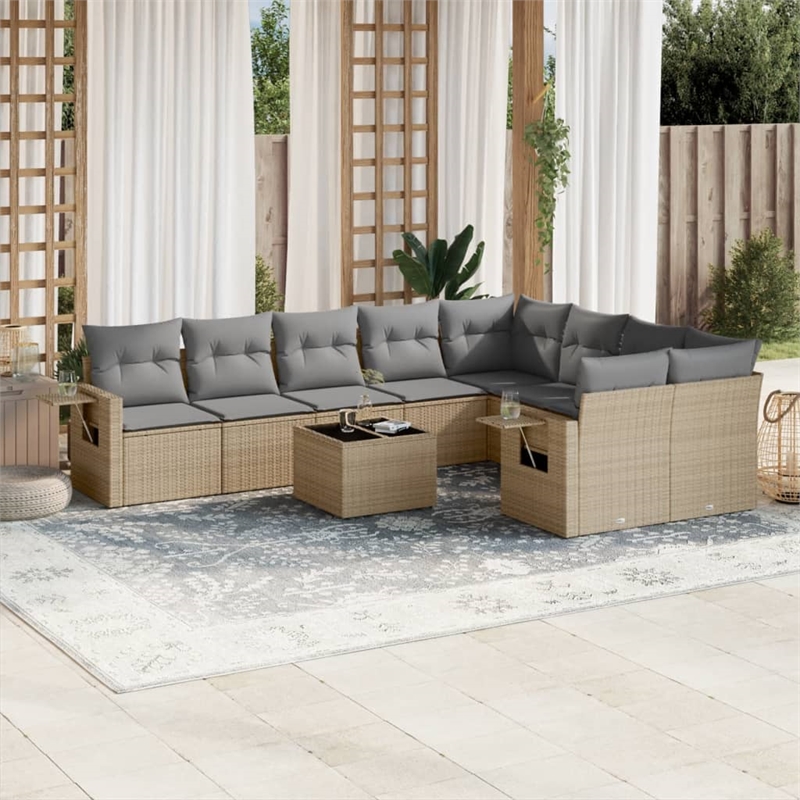 vidaXL 10 Piece Steel Sofa Set in Beige