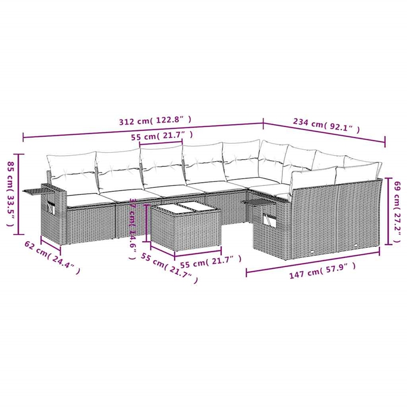 vidaXL 10 Piece Steel Sofa Set in Beige