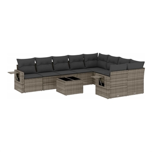 vidaXL 10 Piece Poly Rattan Large Sofa Set in Gray