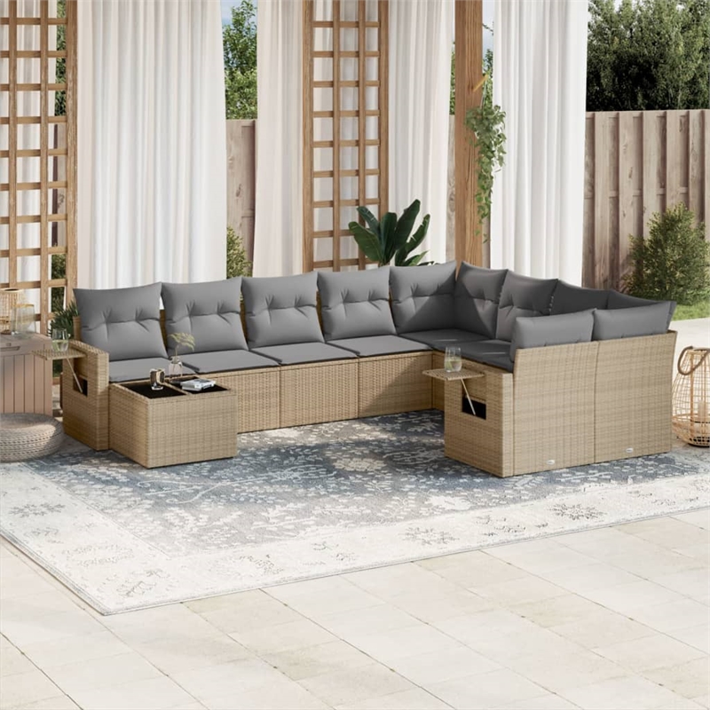 vidaXL 10 Piece Poly Rattan Large Sofa Set in Beige