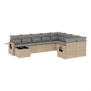vidaXL 10 Piece Poly Rattan Large Sofa Set in Beige