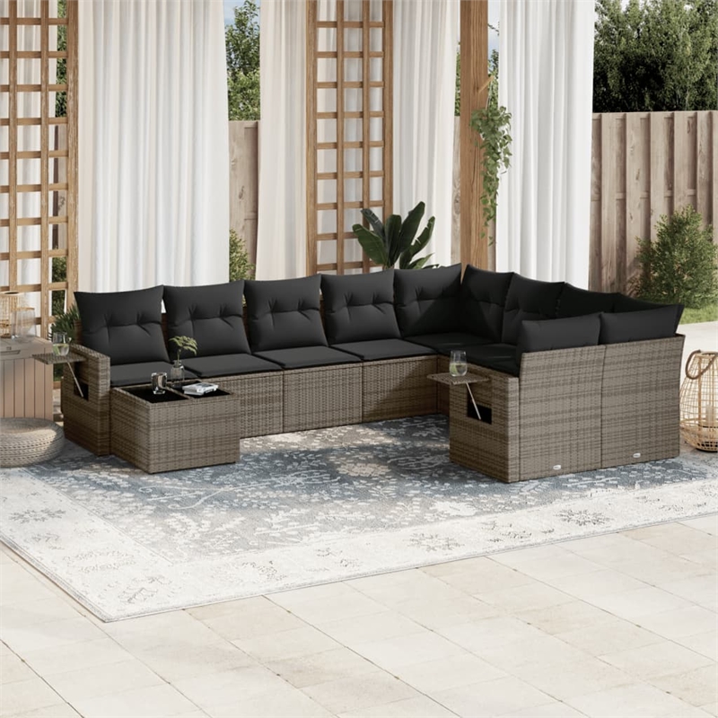 vidaXL 10 Piece Poly Rattan Sofa Set in Gray