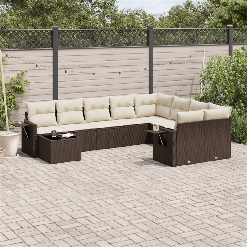vidaXL 10 Piece Sofa Set in White/Brown/Cream