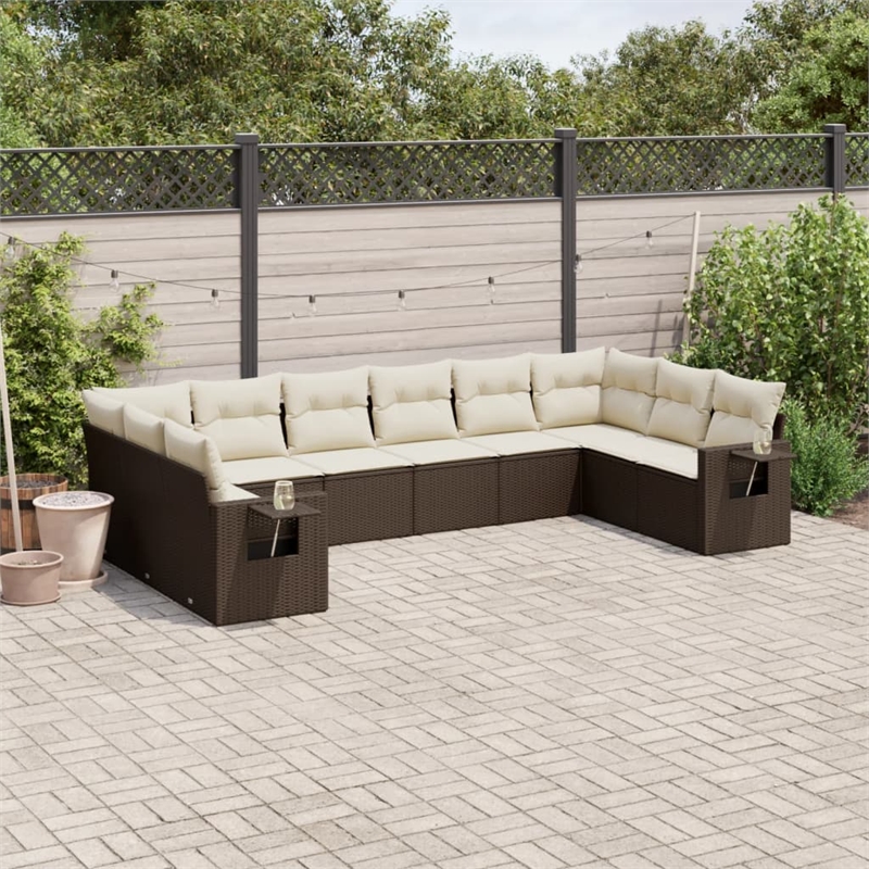 vidaXL Poly Rattan Large Sofa Set in Brown