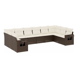 vidaXL Poly Rattan Large Sofa Set in Brown