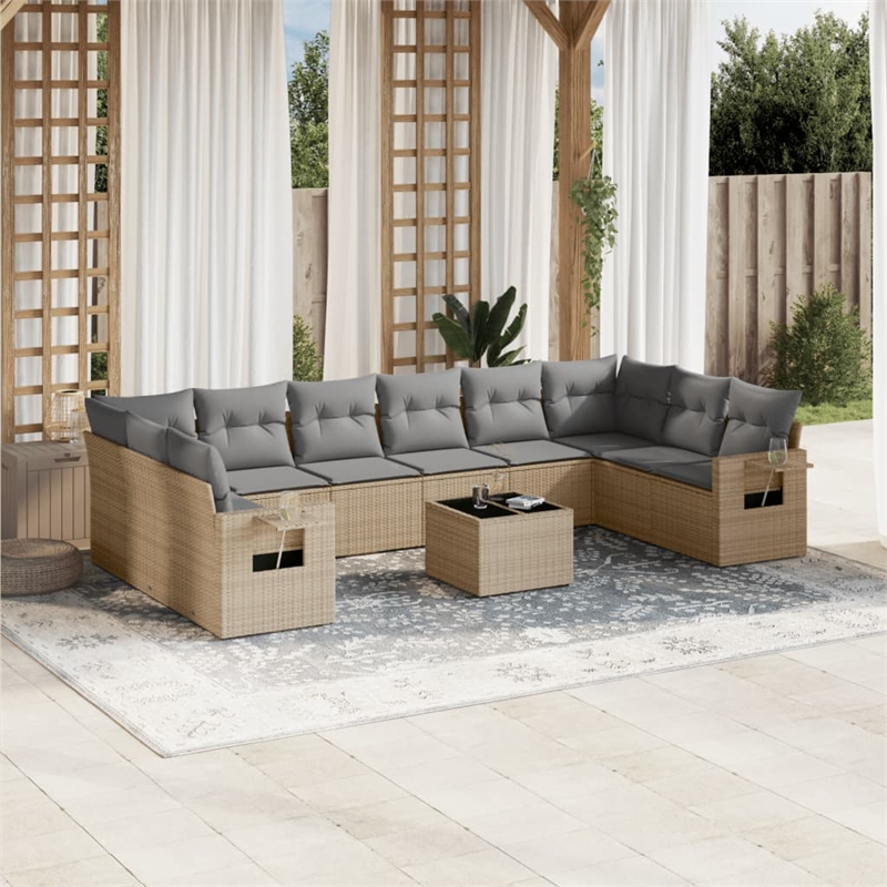 vidaXL 11 Piece Steel Sofa Set in Beige