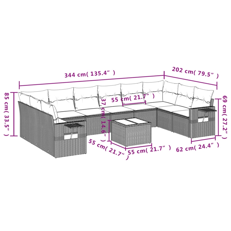vidaXL 11 Piece Steel Sofa Set in Beige