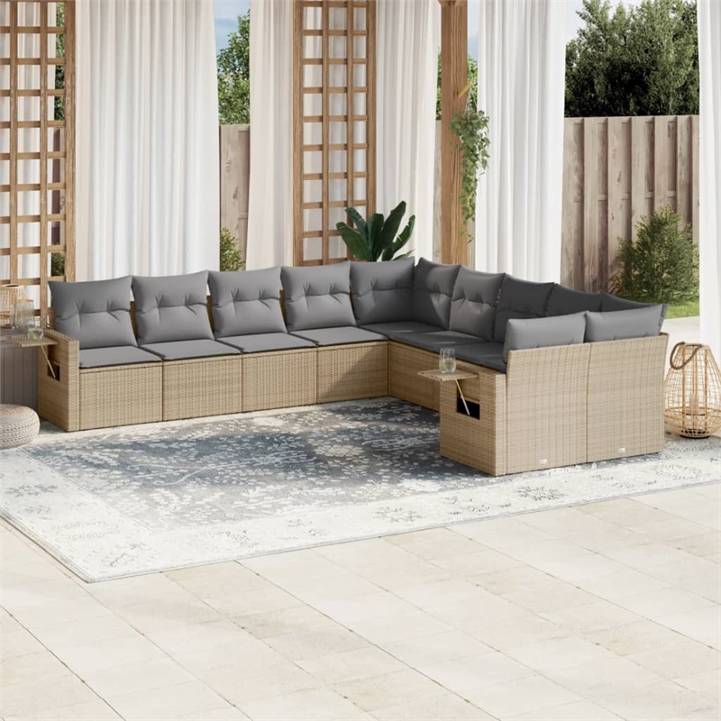 vidaXL 10 Piece Poly Rattan Sofa Set in Beige