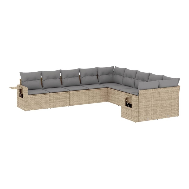 vidaXL 10 Piece Poly Rattan Sofa Set in Beige