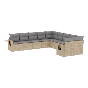 vidaXL 10 Piece Poly Rattan Sofa Set in Beige