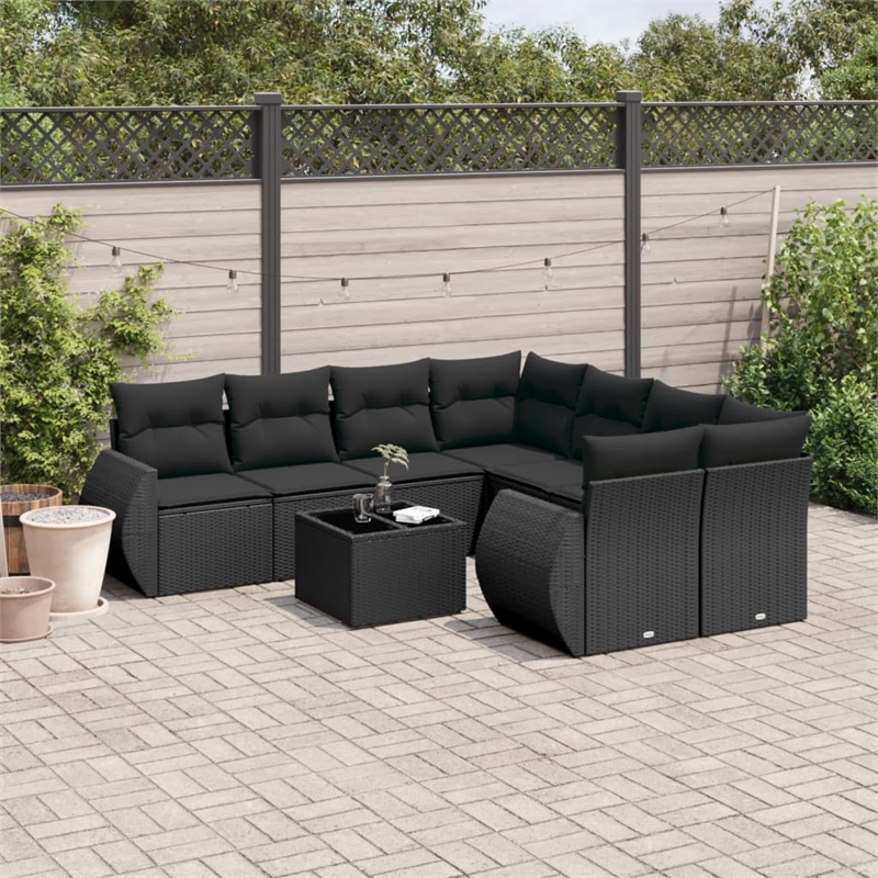 vidaXL 9 Piece Poly Rattan Sofa Set in Black/White