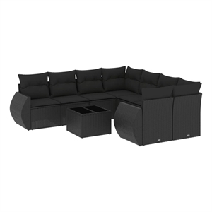 vidaXL 9 Piece Poly Rattan Sofa Set in Black/White