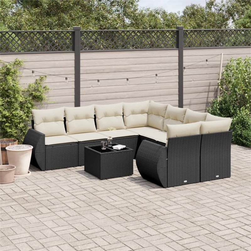 vidaXL 9 Piece Poly Rattan Sofa Set in Black/White/Cream