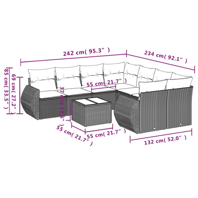 vidaXL 9 Piece Poly Rattan Sofa Set in Black/White/Cream