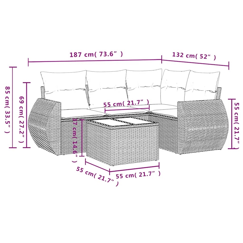 vidaXL 5 Piece Steel Sofa Set in Black