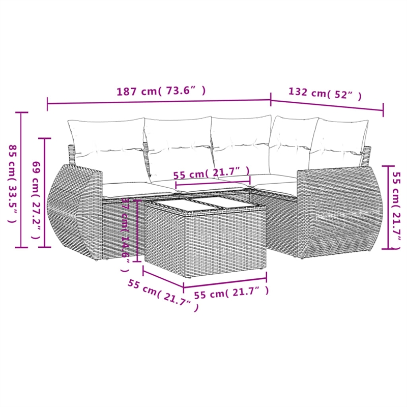 vidaXL 5 Piece Steel Sofa Set in Gray