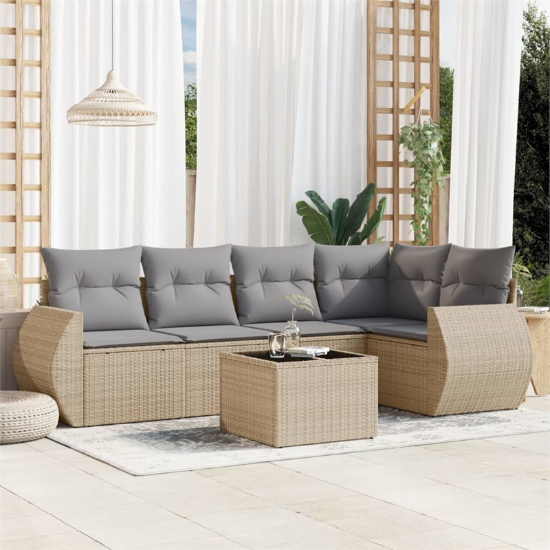 vidaXL Poly Rattan Sofa Set in Gray/Beige