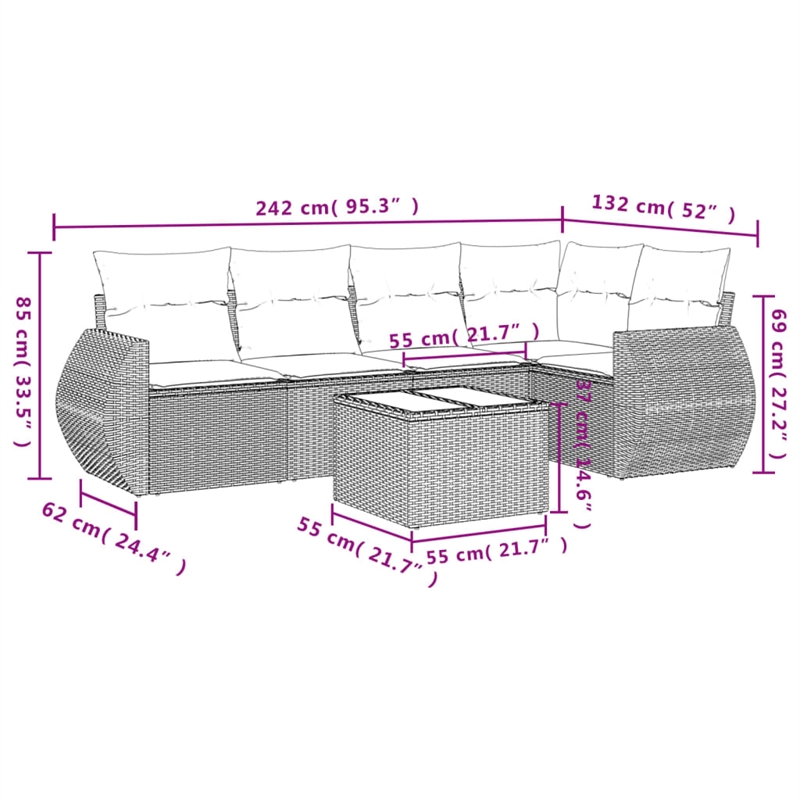 vidaXL 6 Piece Poly Rattan Sofa Set in Gray