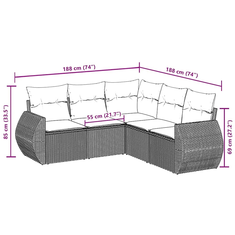 vidaXL 5 Piece Steel Sofa Set in Black