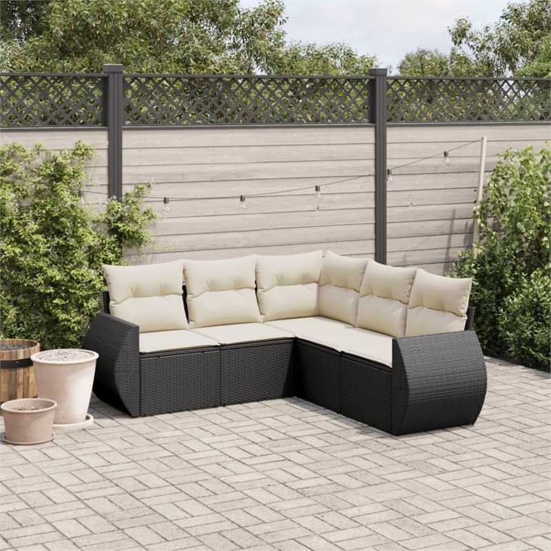 vidaXL 5 Piece Steel Sofa Set in Black/White/Cream
