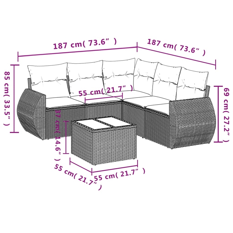 vidaXL 6 Piece Poly Rattan Sofa Set in Brown