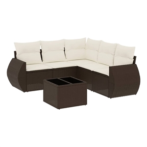 vidaXL 6 Piece Poly Rattan Sofa Set in Brown