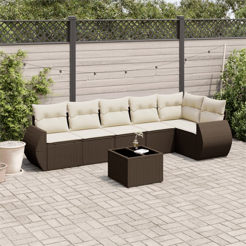 vidaXL 7 Piece Sofa Set in White/Brown/Cream