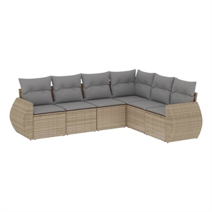 vidaXL 6 Piece Poly Rattan Sofa Set in Gray/Beige
