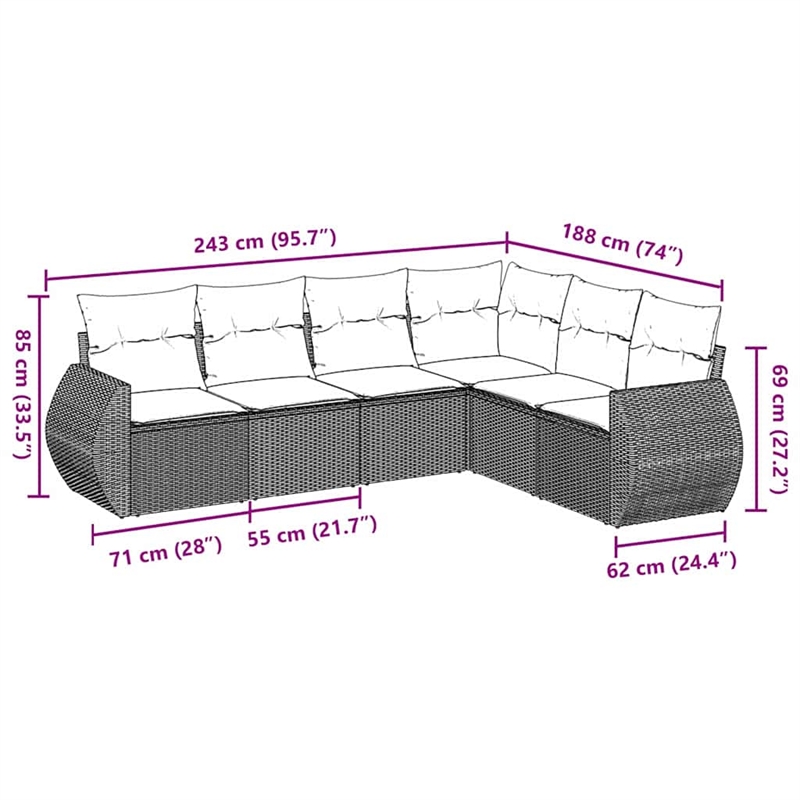 vidaXL Poly Rattan Small Sofa Set in Gray