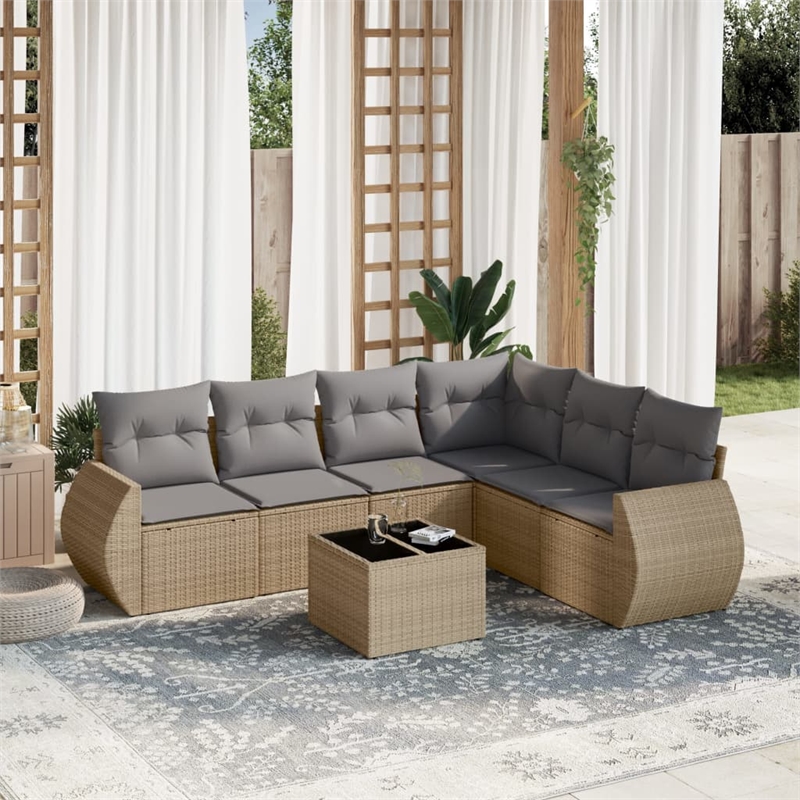 vidaXL 7 Piece Steel Sofa Set in Gray/Beige