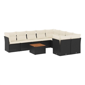 vidaXL 10 Piece Solid Acacia Wood Sofa Set in Black/White/Cream