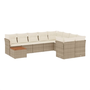 vidaXL 10 Piece Solid Acacia Wood Small Sofa Set in White/Cream/Beige