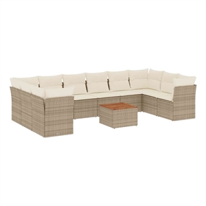 vidaXL 11 Piece Poly Rattan Sofa Set in White/Cream/Beige