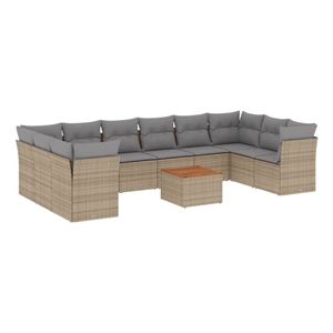 vidaXL 11 Piece Solid Acacia Wood Sofa Set in Gray/Beige