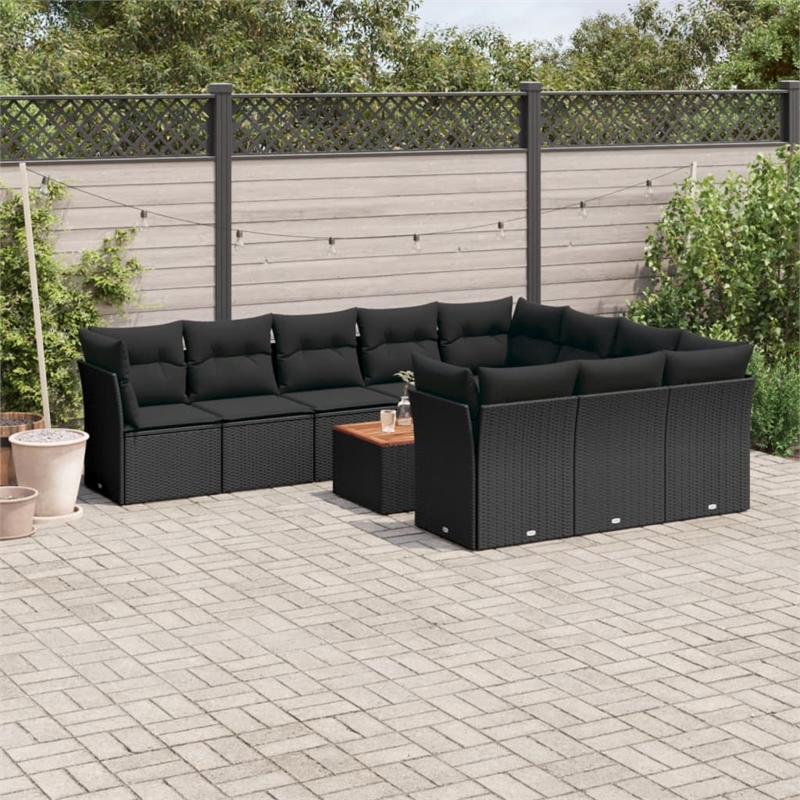 vidaXL Solid Acacia Wood Sofa Set in Black