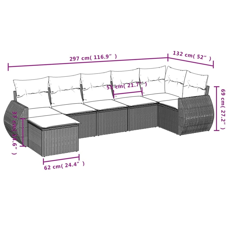 vidaXL 7 Piece Poly Rattan Sofa Set in Gray